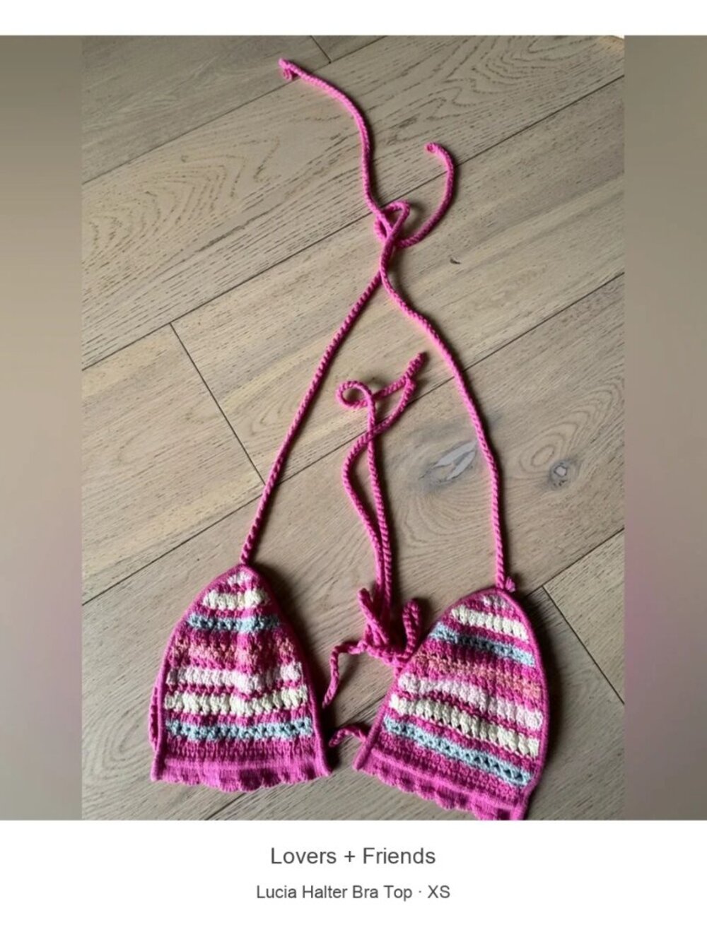Lovers + Friends Lucia Pink Blue Crochet Halter Bra Top XS